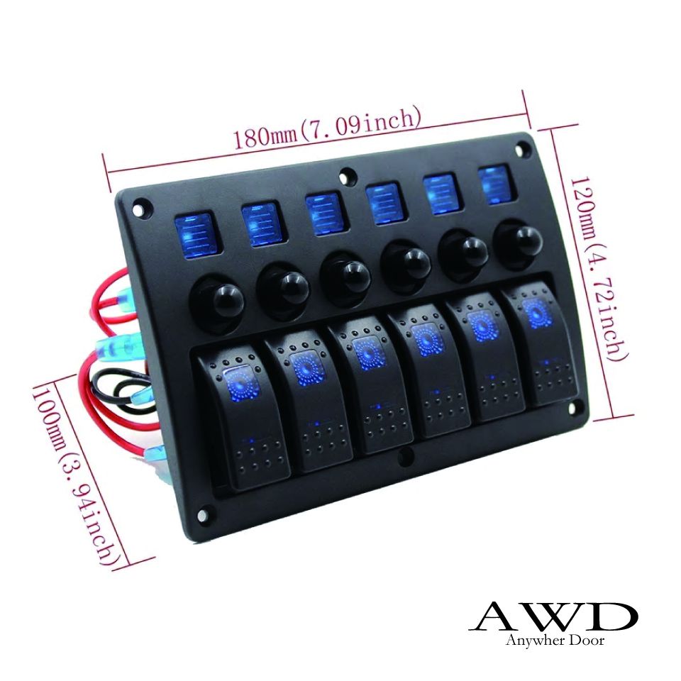 キャンピングカー/ボート 6連ロッカースイッチパネル PCレンズ ブルー