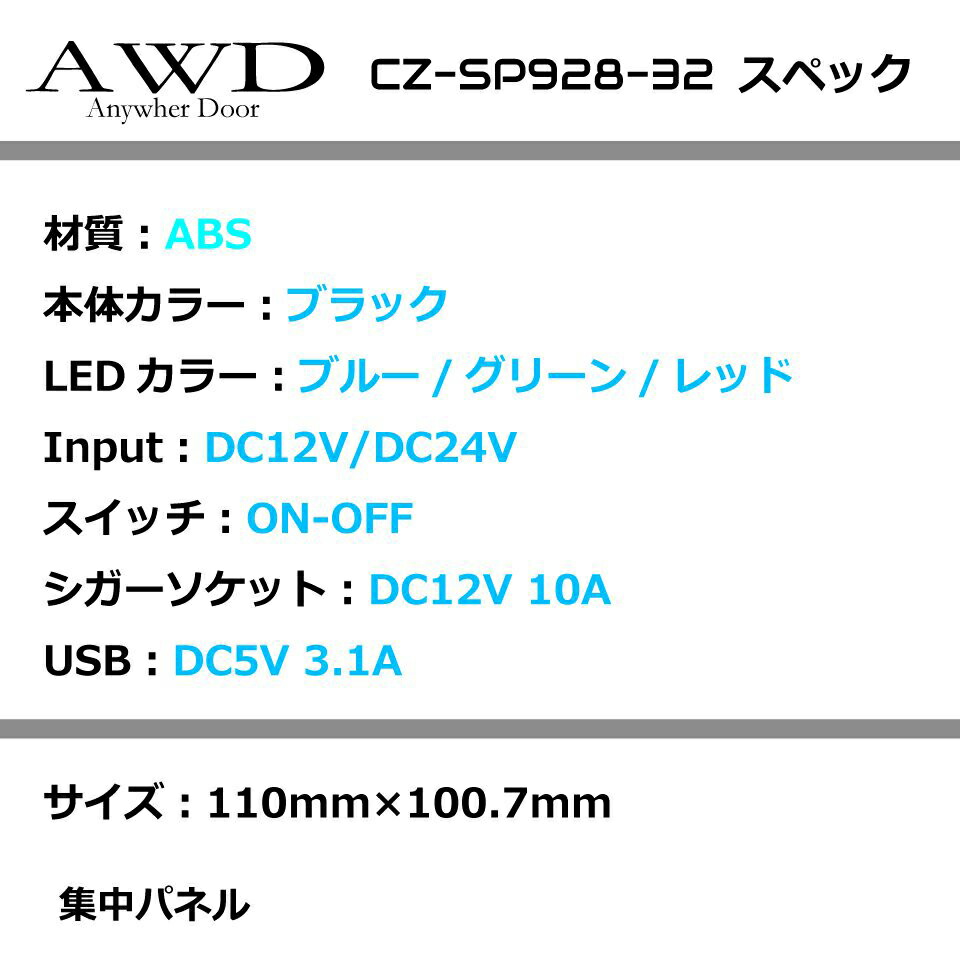 キャンピングカー/ボート 3連ロッカースイッチパネル 3.1A 2USB