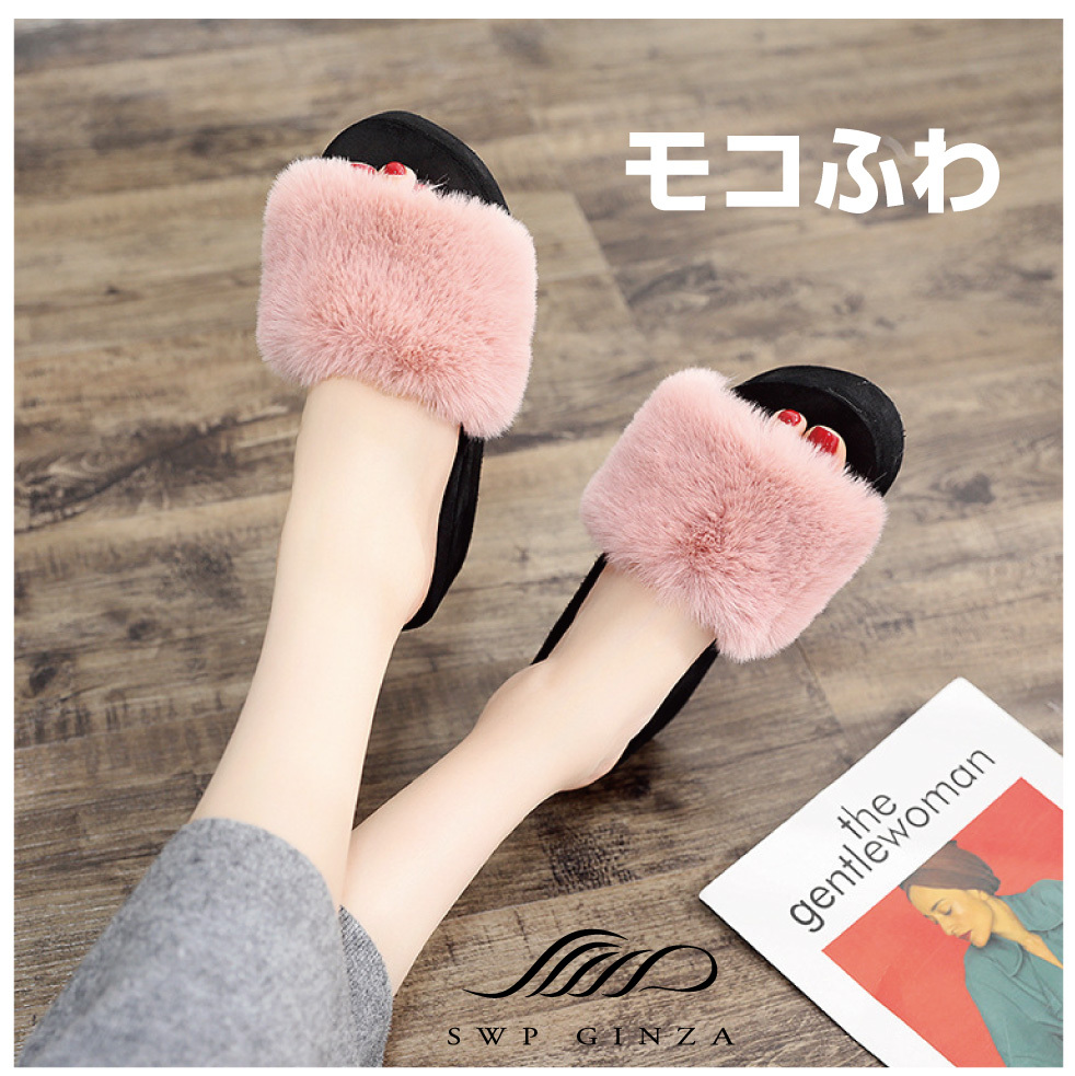 ROCHAS ロシャス　ファーサンダル　スリッパ　ふわふわ　37 ピンク スリッパ レディース サンダル ファー ファーサンダル すりっぱ