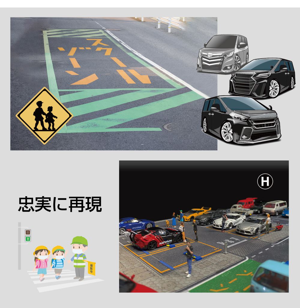 ミニカー マット 道路 1/64 ミニカー用 パーキングマット スクール