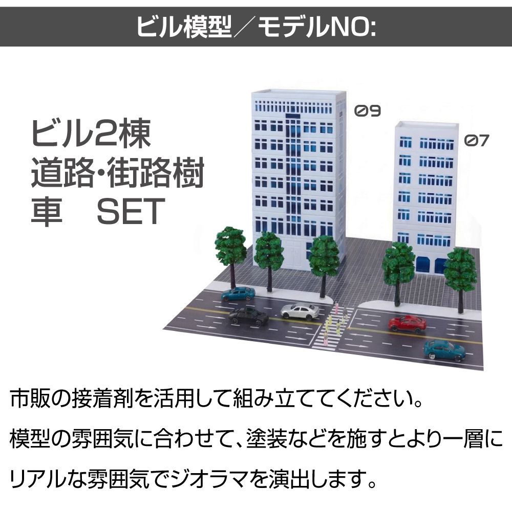 ジオラマ 建物 オフィスビルSET 1/150 ビル2棟 街路樹 車 JM-NEW-A-19