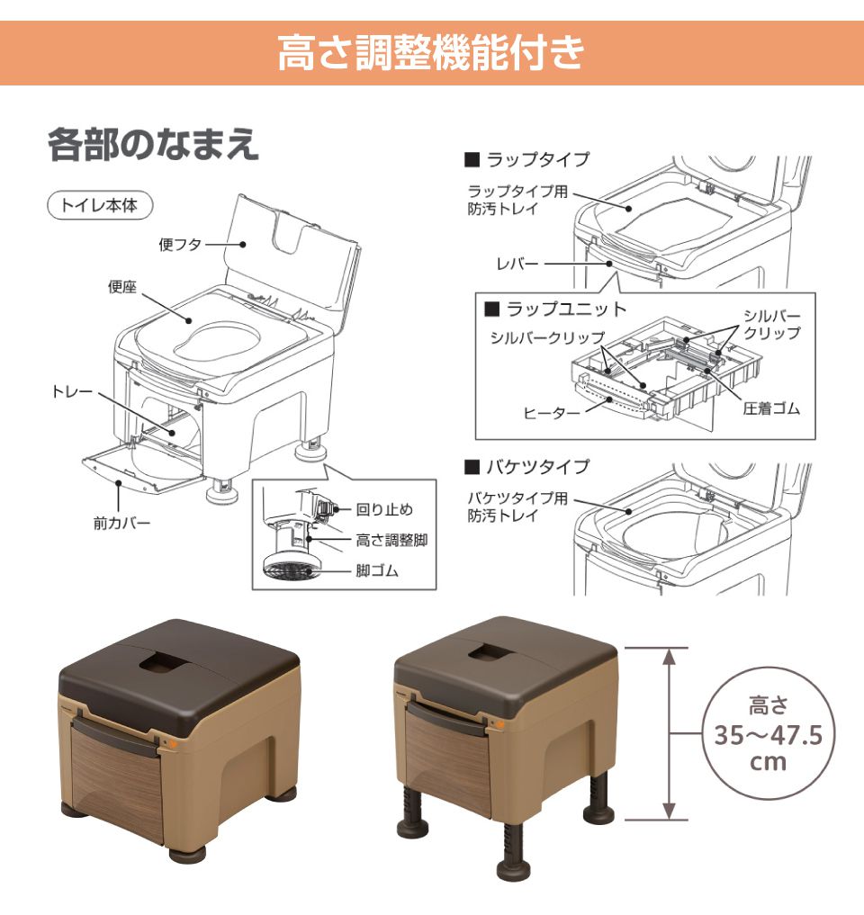 簡易トイレ 非常用トイレ 熱圧着 高さ調整 パナソニック ラップ式
