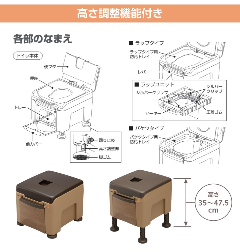 簡易トイレ 非常用トイレ 熱圧着 高さ調整 パナソニック ラップ式