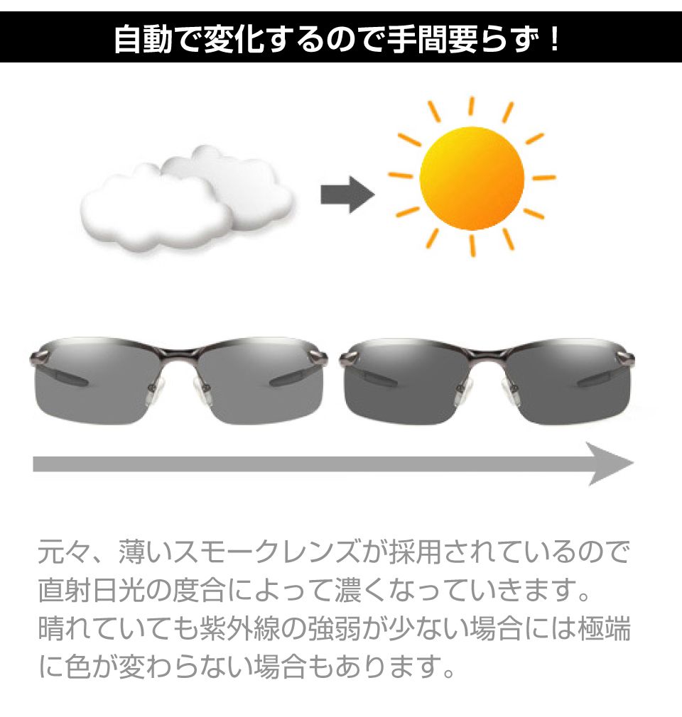 サングラス 調光 メンズ 調光サングラス スモークレンズ SG-DM400 調光
