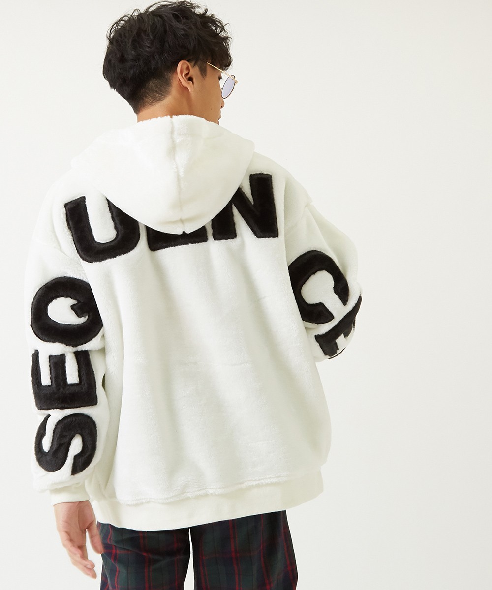 Sequence B One Soul ボアパーカー メンズ もこもこ ジップアップパーカー ボア シャギー リングジップ ビッグロゴ 長袖 黒 白 ブランド Gracias Graciasショッピングストア 通販 Yahoo ショッピング