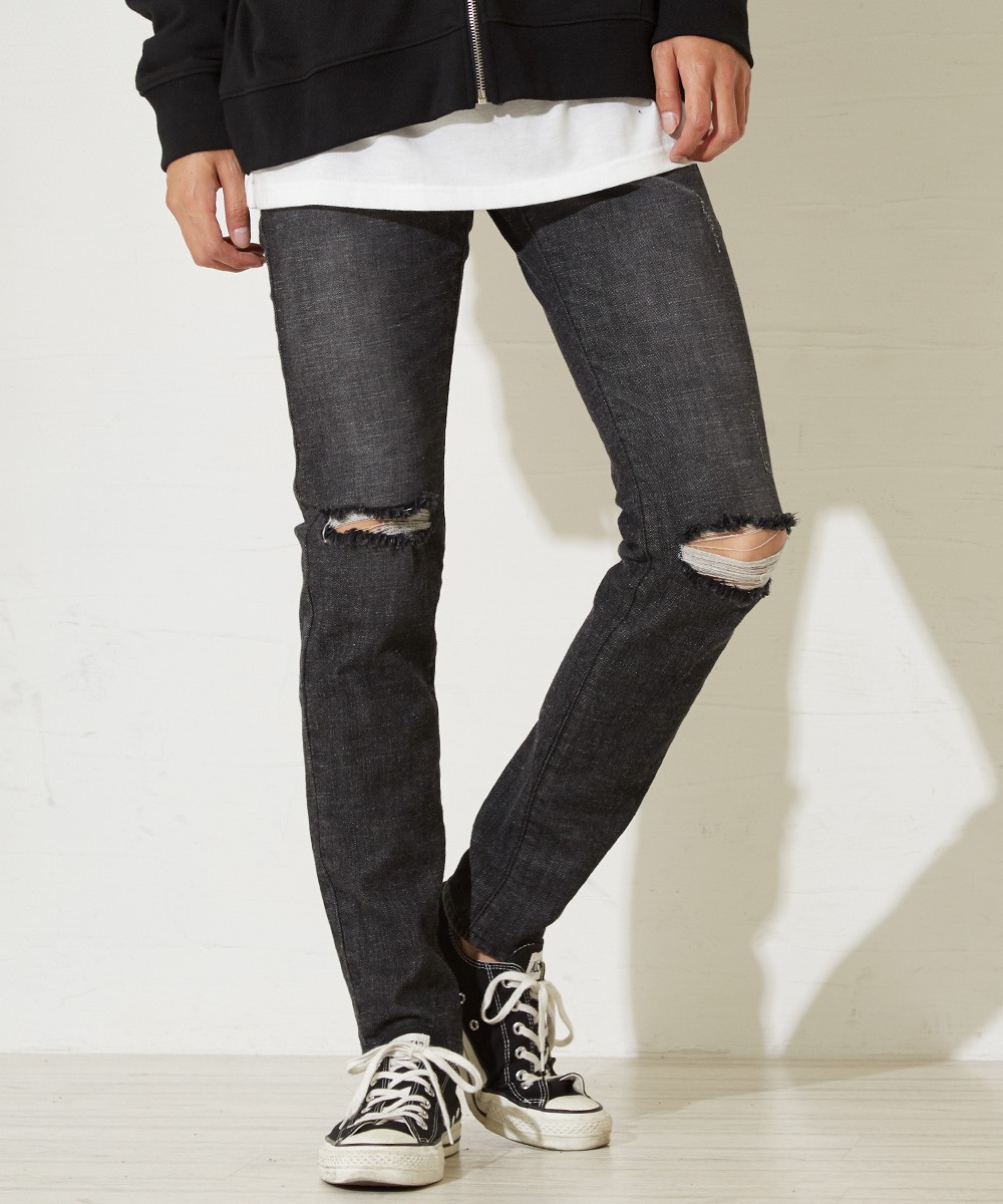 クラッシュ スキニー デニムパンツ メンズ ジーンズ スキニーパンツ ダメージ デニム ジーパン ブルー ブラック 青 黒 500 Graciasショッピングストア 通販 Yahoo ショッピング