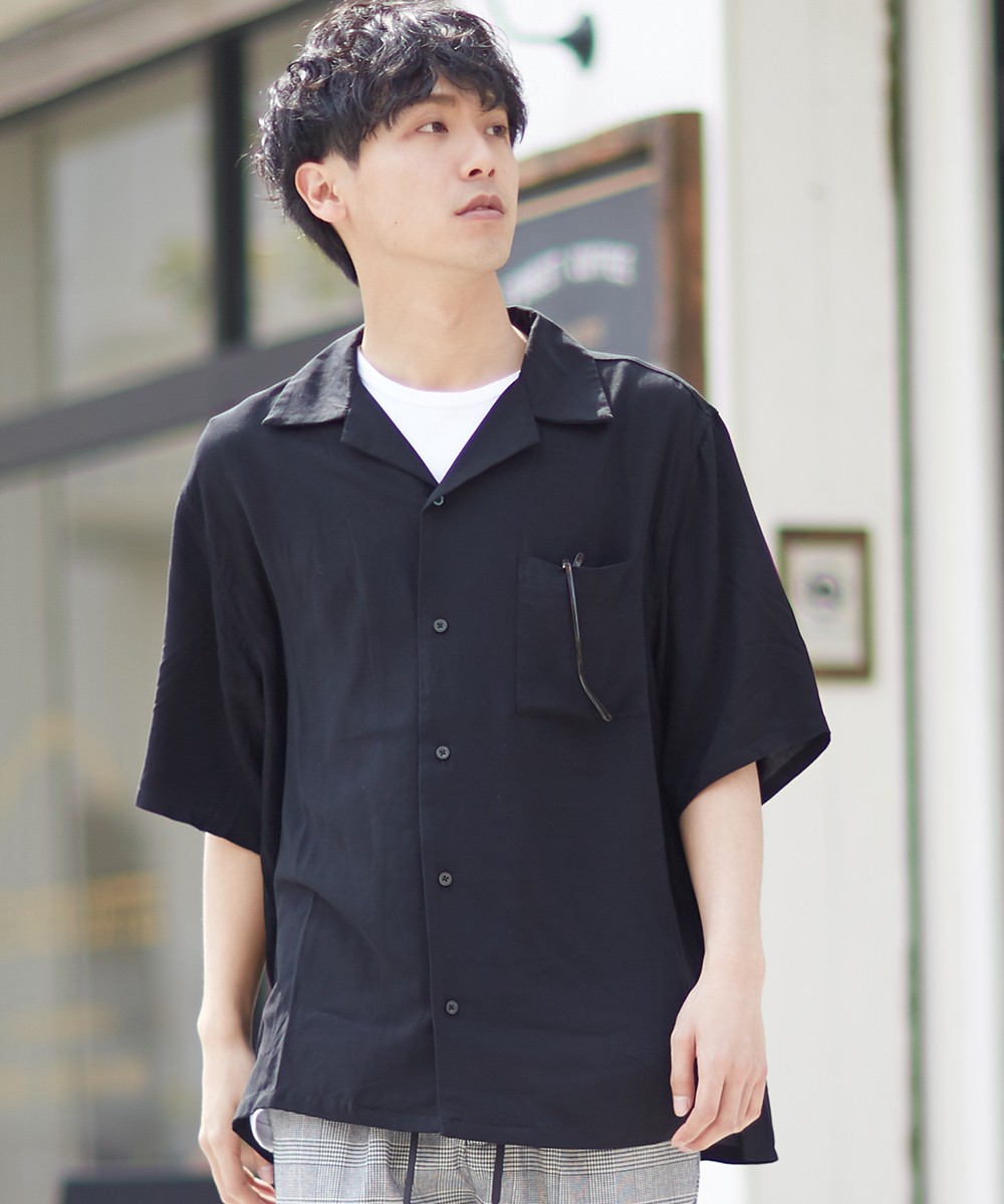 開襟シャツ 半袖 メンズ レーヨン シャツ オープンカラーシャツ ボーリングシャツ 半袖シャツ 無地 ネイビー 白 黒 Graciasショッピングストア 通販 Yahoo ショッピング