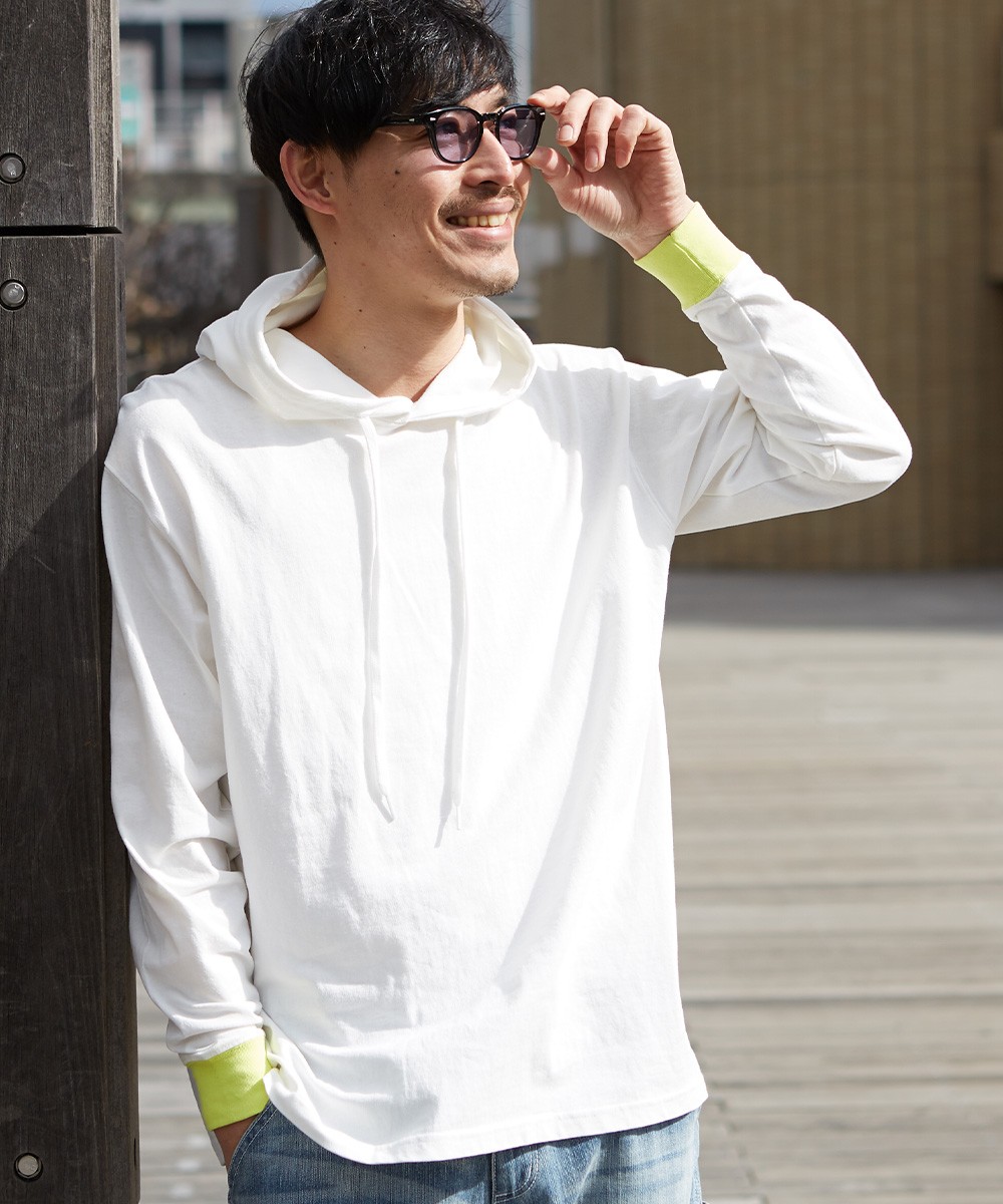 フード Tシャツ メンズ 無地tシャツ パーカー 長袖tシャツ ロングtシャツ ロンt ネオンカラー ビビット カラー 服 ホワイト Gracias Graciasショッピングストア 通販 Yahoo ショッピング