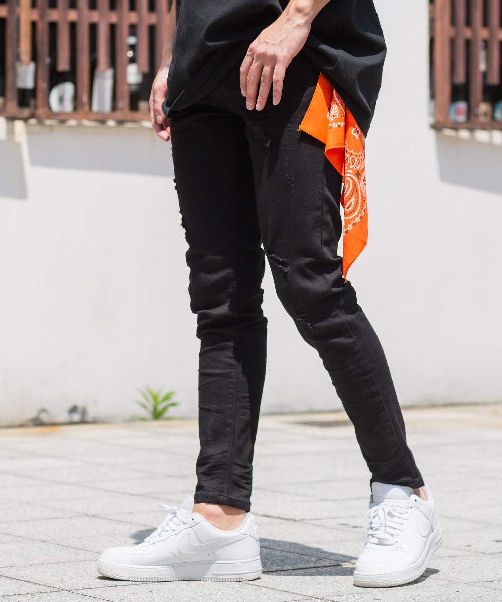 デニム メンズ 刺繍 スキニーデニム スター 星柄 ダメージデニム ブラックデニム スリム ストレッチ 黒 デニムパンツ ジーンズ ジーパン Gracias a Graciasショッピングストア 通販 Yahoo ショッピング