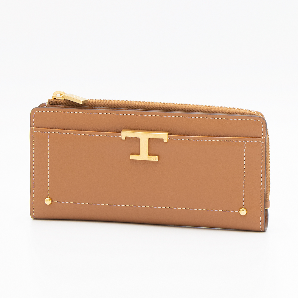 【2023年春夏新作】トッズ TODS 2つ折り長財布 ブラウン T TIMELESS Tタイムレス XAWTSABS402ROR S410 BROWN