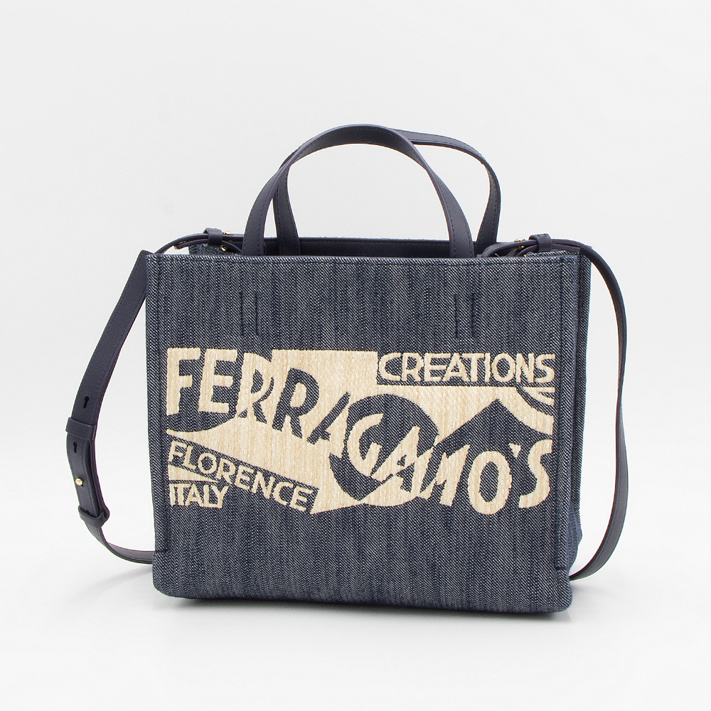 Salvatore Ferragamo トートバッグ デニム/レッド SALVATORE FERRAGAMO Calfskin Gina Tote Red 1229478