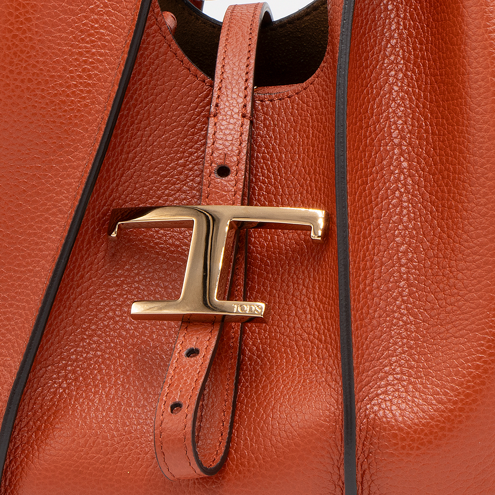 TOD'S✨トートバッグ ショルダーバッグ レザー シボ革 オレンジ 保存袋 Woman オレンジ レザー ショッピング トート バッグ ミニ