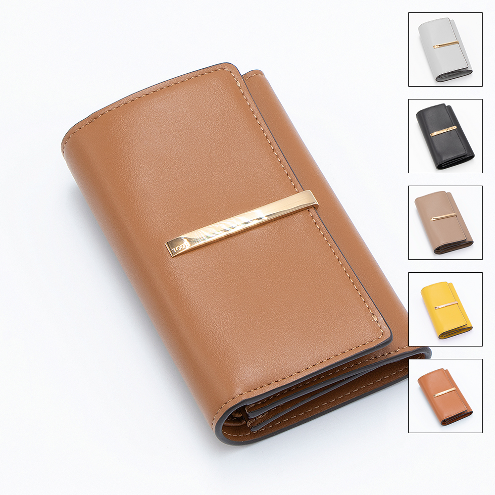 美品 TOD'S トッズ レザー ダブルT 三つ折り財布 ロングウォレット ブラウン×ゴールド金具 レディース 古着 中古 USED トッズ TOD'S 財布 三つ折り財布 折りたたみ財布 小銭入れ付き