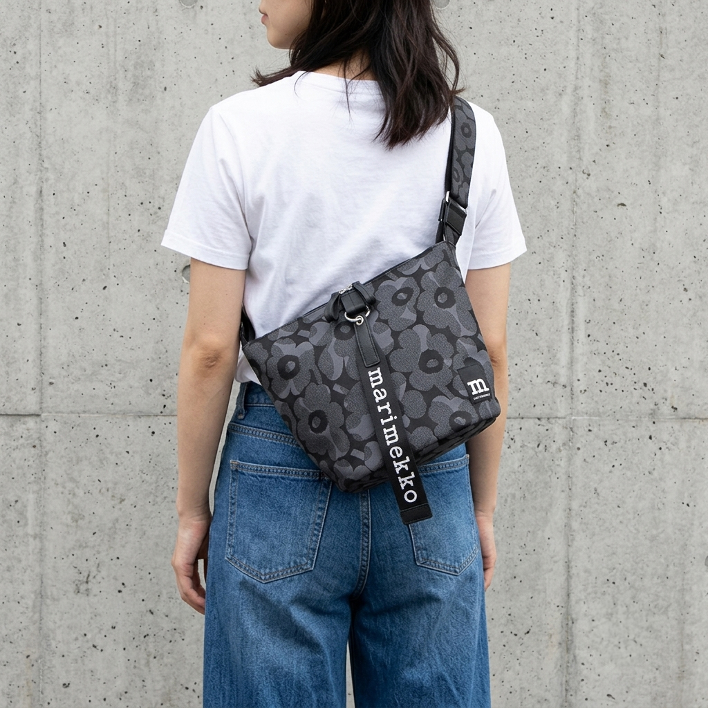 【超美品】 x Marimekko スパッツ　L ウニッコ ブラック marimekko（マリメッコ） ショルダーバッグ キャリーオールウニッコ