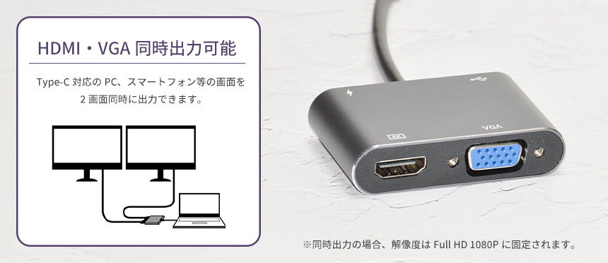 Type-C ハブ 4in1 変換アダプター USB-C 4K＠30Hz HDMI PD給電 対応 100W VGA タイプC 急速充電 軽量 スマホ タブレット PC パソコン｜grandiose｜08
