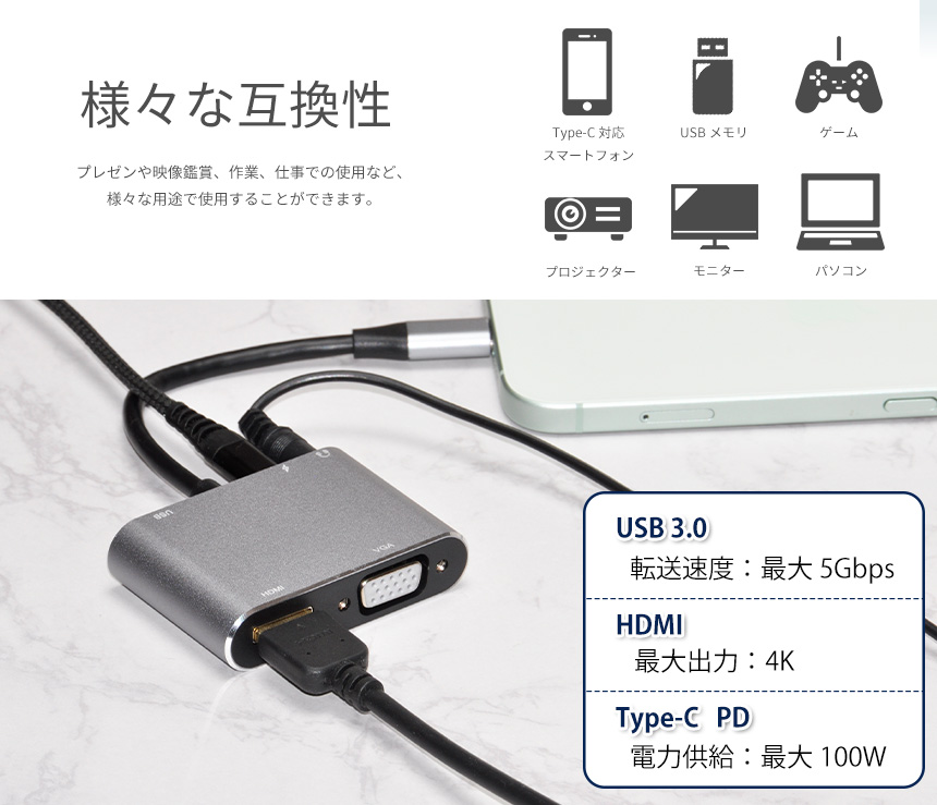 【並行輸入品】 Type-C ハブ 5in1 ...の詳細画像3