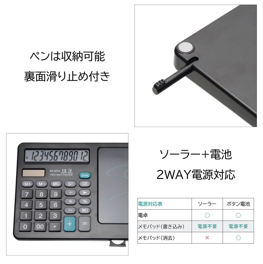 電卓付き 電子メモパッド 6.6インチ メモ帳 ペン付き 12桁 ソーラー ボタン 電池 関連画像3