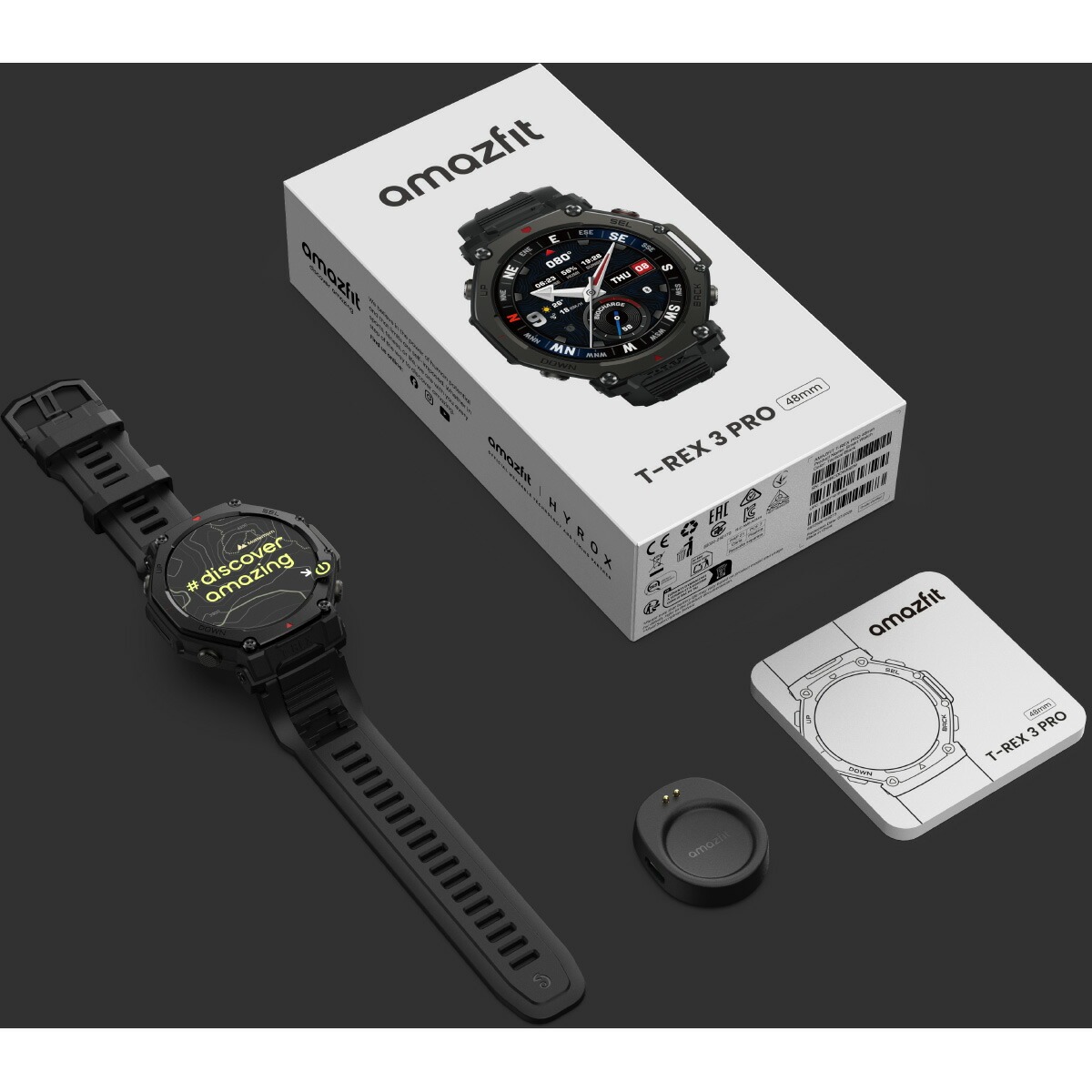 （ノベルティー付き）アマズフィット AMAZFIT スマートウォッチ T-Rex 3 Pro タクティカルブラック SP170078-C239の画像