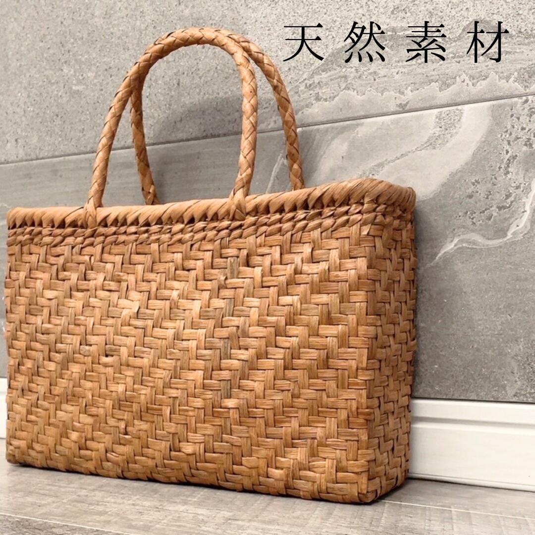 送料込 山葡萄カゴバック B-17A 柿渋染の内布付き A4収納可能 手編み