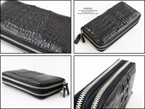 新品級　GODANE ゴダン カイマン クロコ革 クロコ　クラッチバック　最高級 GODANE ゴダン カイマンクロコ 長財布 メンズ Wラウンドファスナー