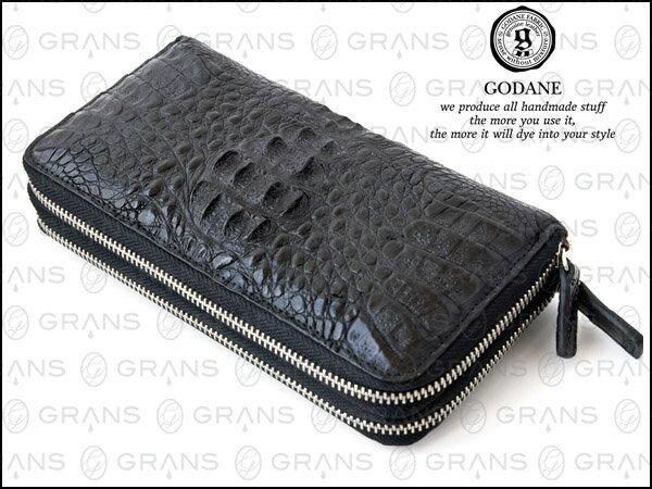 財布 父の日 カイマン クロコダイル GODANE ゴダン Wラウンド