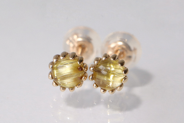 ピアス 希少石 ルチルクォーツ キャッツアイルチル K10 YG PG WG