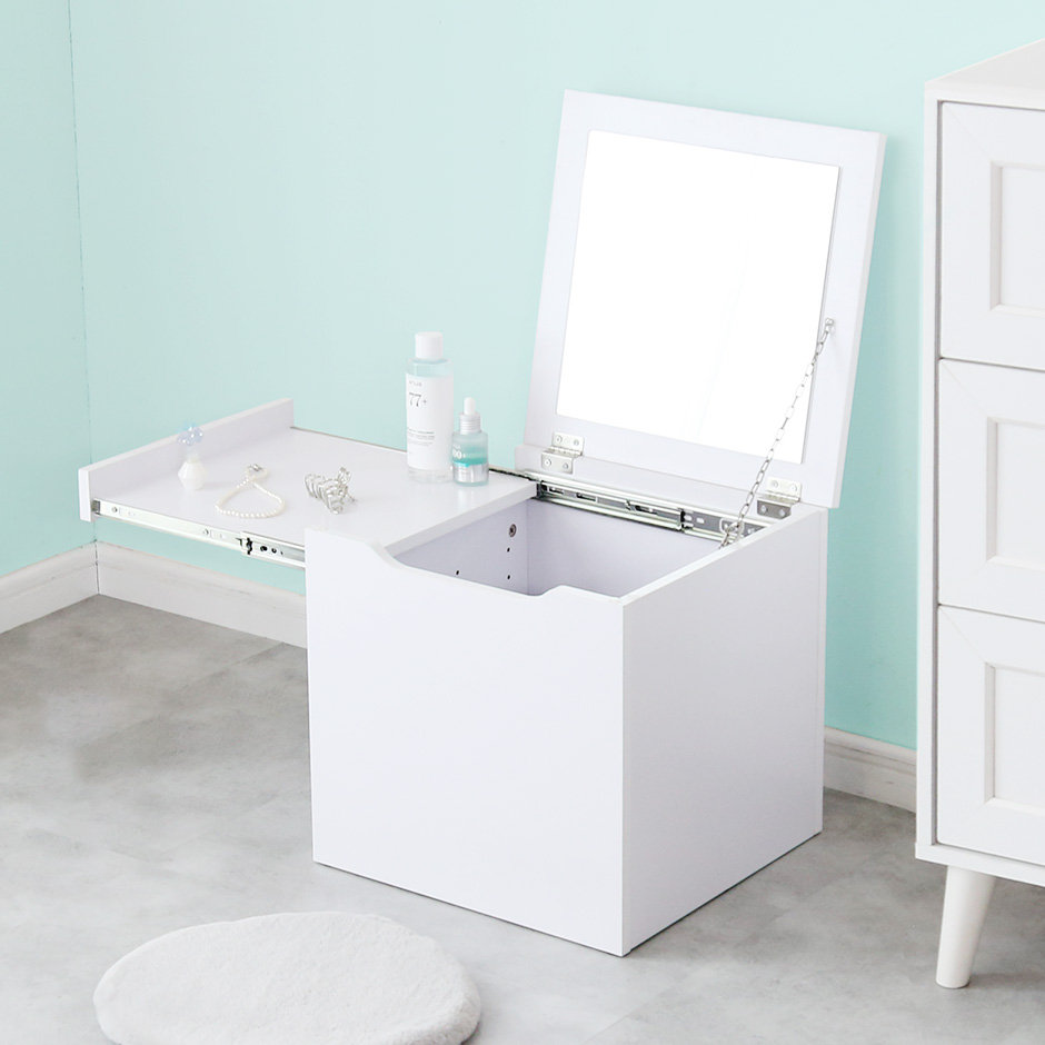 収納 鏡 ドレッサー テーブル コンパクト 北欧 白 メイク ミラー 木製 大容量 ロータイプ 収納棚 化粧台 一面鏡 幅40cm レンドル | DORIS | 01