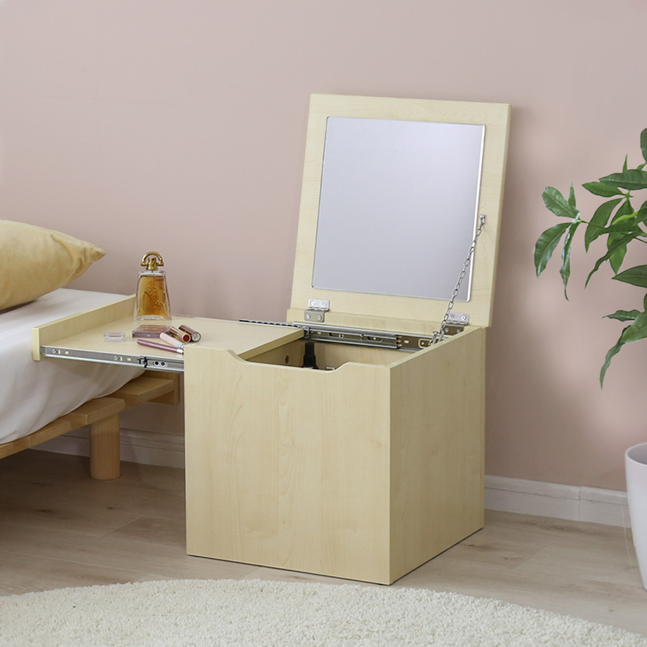 収納 鏡 ドレッサー テーブル コンパクト 北欧 白 メイク ミラー 木製 大容量 ロータイプ 収納棚 化粧台 一面鏡 幅40cm レンドル | DORIS | 02