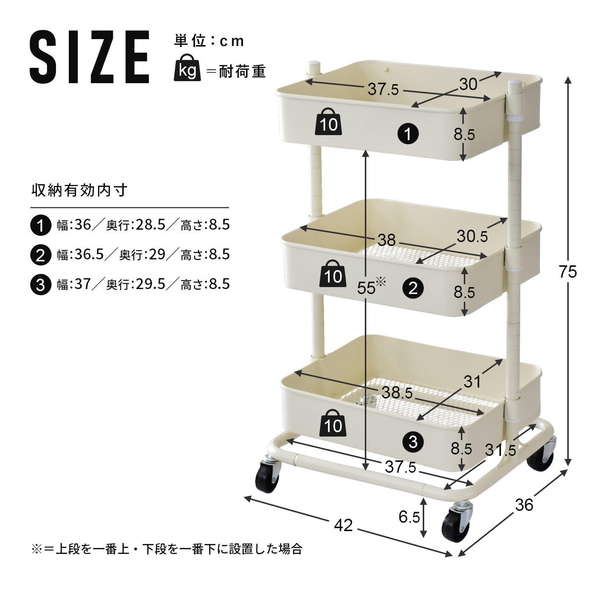 キッチンワゴン おしゃれ 収納 スチールラック ワゴン 3段キャスターロック付 ロップスチール3段 :dr-lop-3:velle - 通販 -  Yahoo!ショッピング