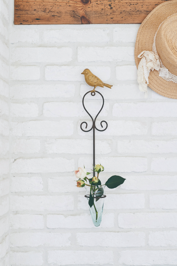 壁掛け 花瓶 フラワーベース アンティーク デコレーション 小鳥 装飾 ガラス アイアン リビング ドリス｜grazia-doris