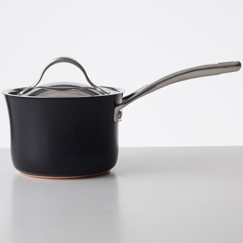片手鍋 16cm BK IH対応 ガス火対応 ノンスティック加工 こびりつきにくい 高耐久 熱伝導 均一 加熱 銅外装 おしゃれ キッチン用品 調理器