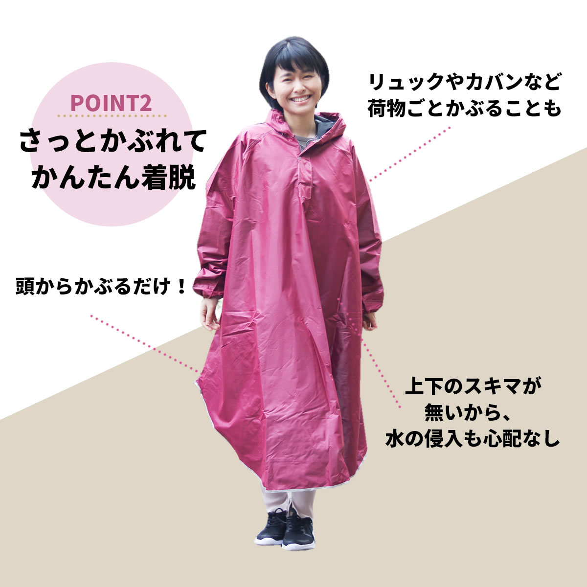 レインコート リュック 対応 大きいつば 袖付き レインポンチョ