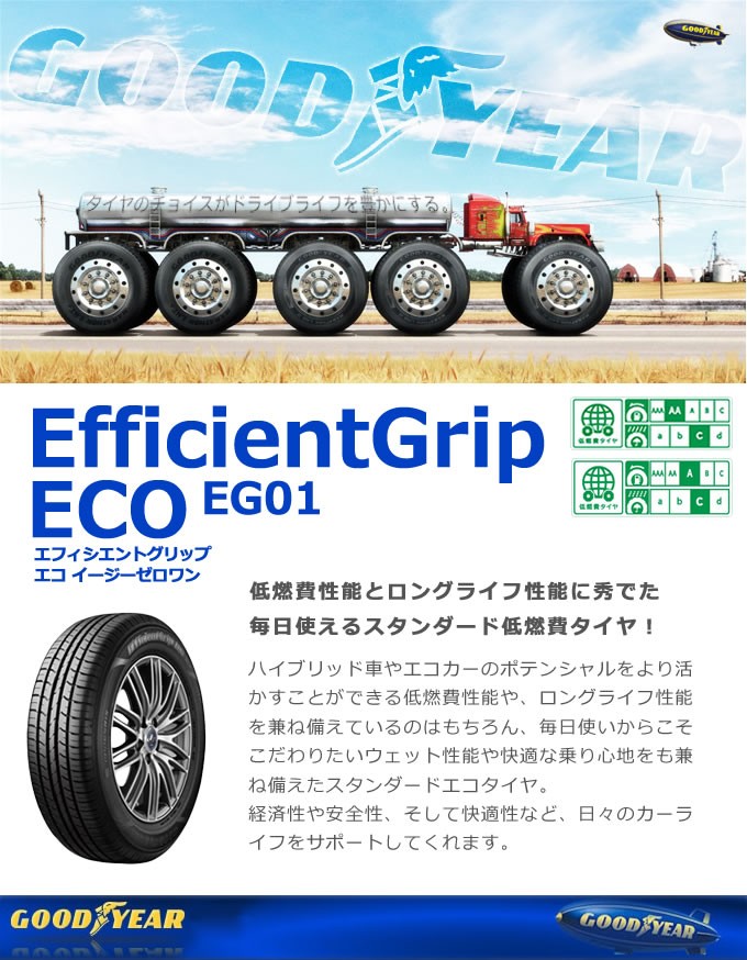 グッドイヤー エフィシエントグリップ エコ Eg01 5 60r16 92h Efficient Grip Eco 普通車用サマータイヤ 低燃費タイヤ グリーンコンシューマー 通販 Paypayモール