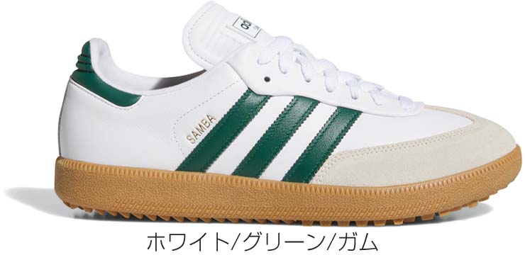 adidas - adidas アディダス Samba ゴルフシューズ ホワイト/グリーン adidas アディダス サンバ ゴルフ フルグレインレザー スパイク