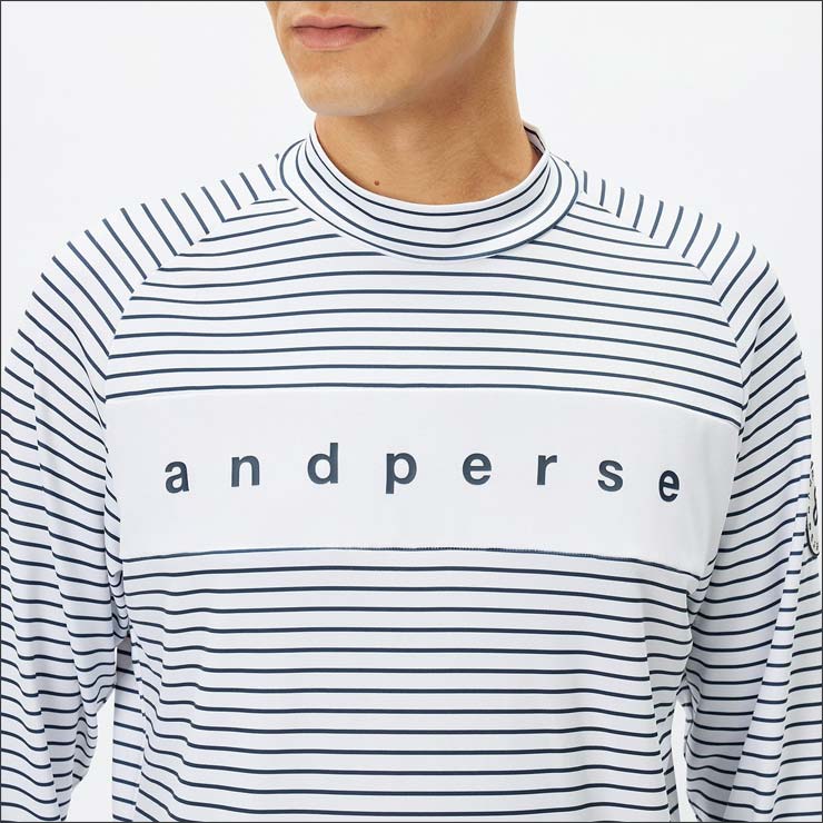 and per se（アンパスィ） スムース ボーダー モックネック 長袖シャツ