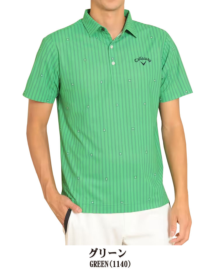 キャロウェイ メンズ ゴルフウェア ストライプフラワープリント コンパクトカノコ 半袖 ポロシャツ C23134111 2023年春夏モデル M-3L
