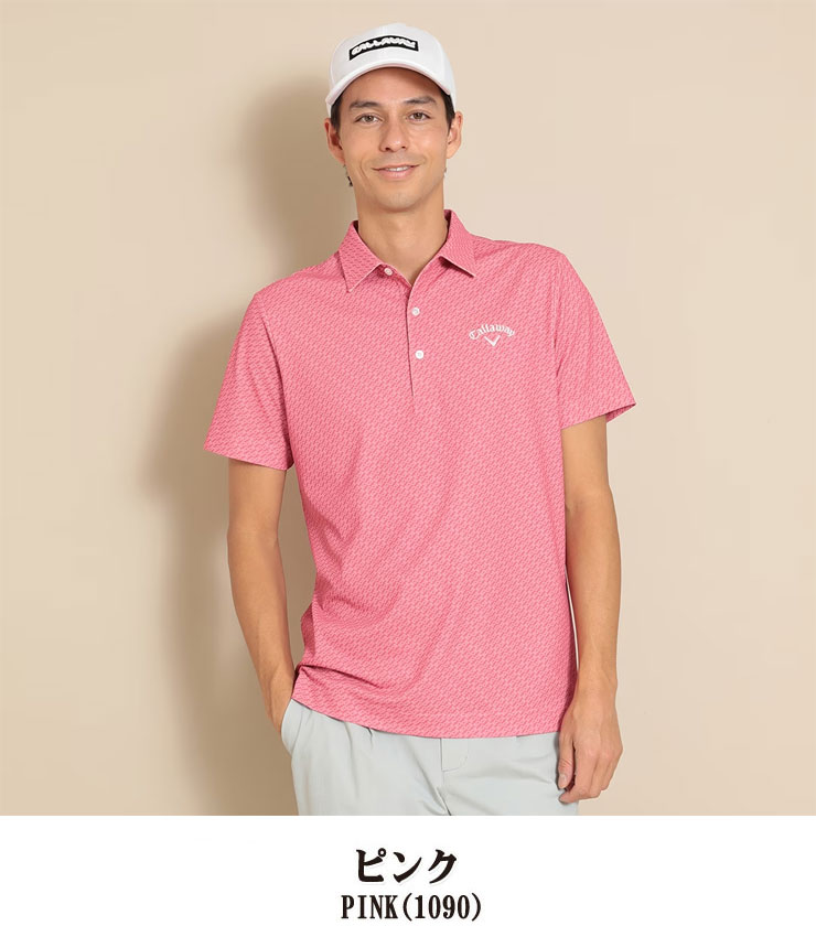 キャロウェイ メンズ ゴルフウェア CGロゴ総柄 半袖 ポロシャツ 