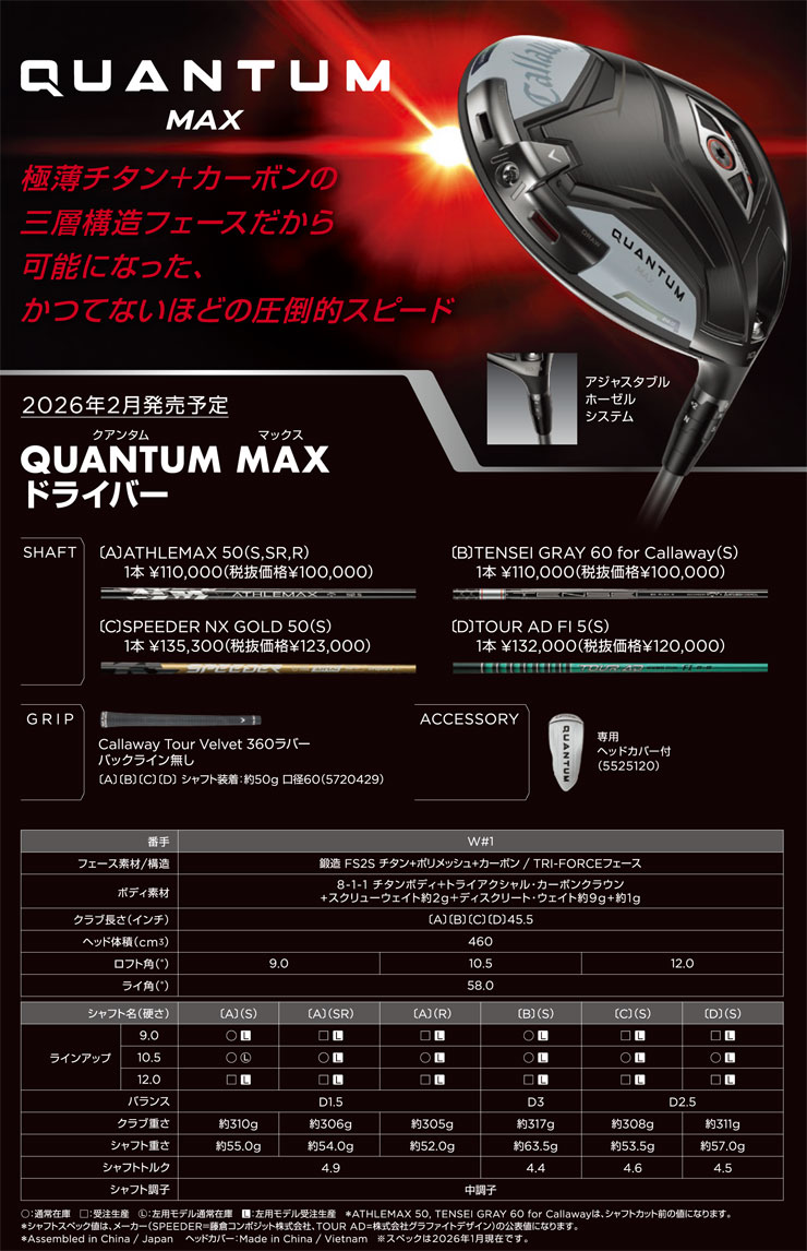 Callaway（キャロウェイ） QUANTUM MAX ドライバー ATHLEMAX 50 for