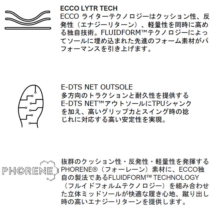 ecco（エコー） LT1 ゴルフシューズ メンズ 132264 カラー：ホワイト