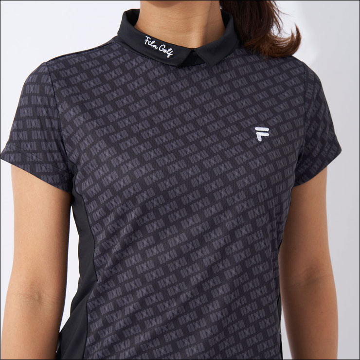FILA GOLF 遮熱バーチカルメッシュタイポプリント半袖シャツ bk7 大きいサイズ メンズ ゴルフ FILA GOLF 遮熱 バーチカル