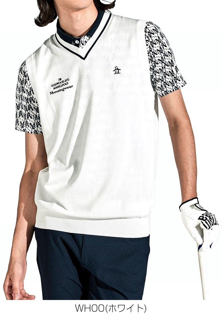 2020年モデル 未使用級 1.7万 Munsingwear マンシングウェア / 春夏用 ニット ベスト / メンズ L サイズ / 白 無地 シンプル ゴルフウェア Munsingwear マンシングウェア メンズ ゴルフウェア シーズン