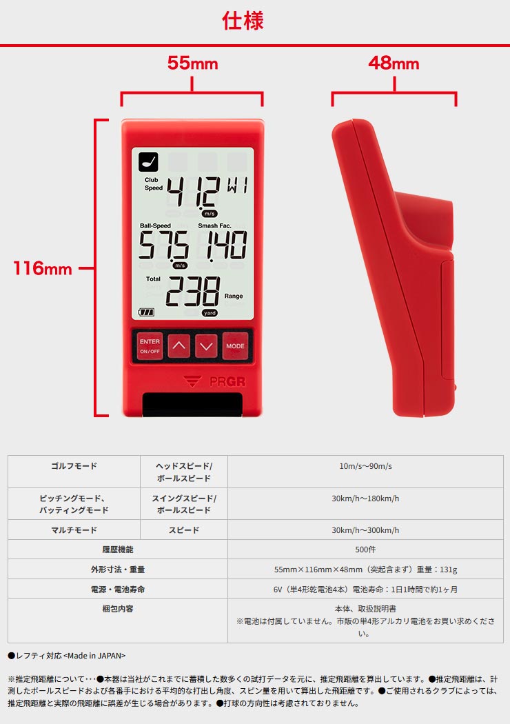 PRGR プロギア レッドアイズポケット HS-130 マルチスピード測定