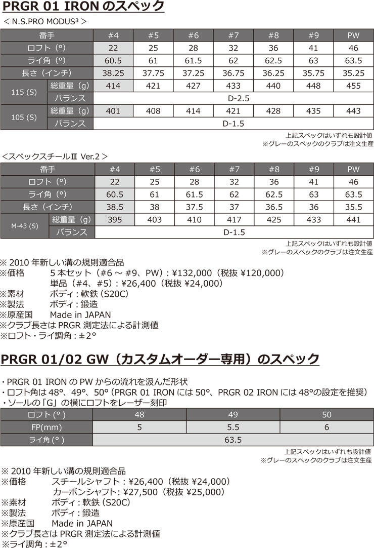 PRGR（プロギア） 特注カスタムクラブ 01 アイアン 三菱VANQUISH IRON