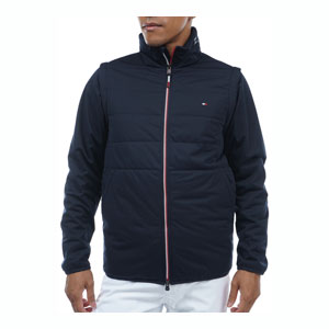 トミーヒルフィガー ゴルフ ウェア メンズ 2WAY キルティング フルジップ パデッド 中綿ブルゾン THMA388 2023年秋冬モデル M-LL ゴルフ 裏側アクリルコーティング