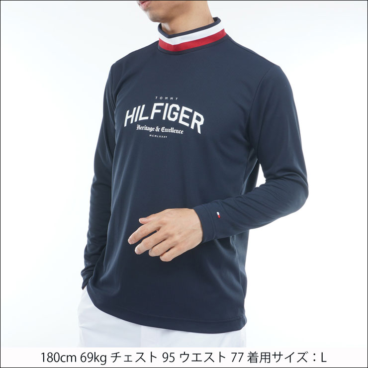 シグネチャーリブ 長袖シャツ【L寸】ネイビー　トミーヒルフィガー thma562 TOMMY HILFIGER（トミー・ヒルフィガー） シグネチャーリブ モック