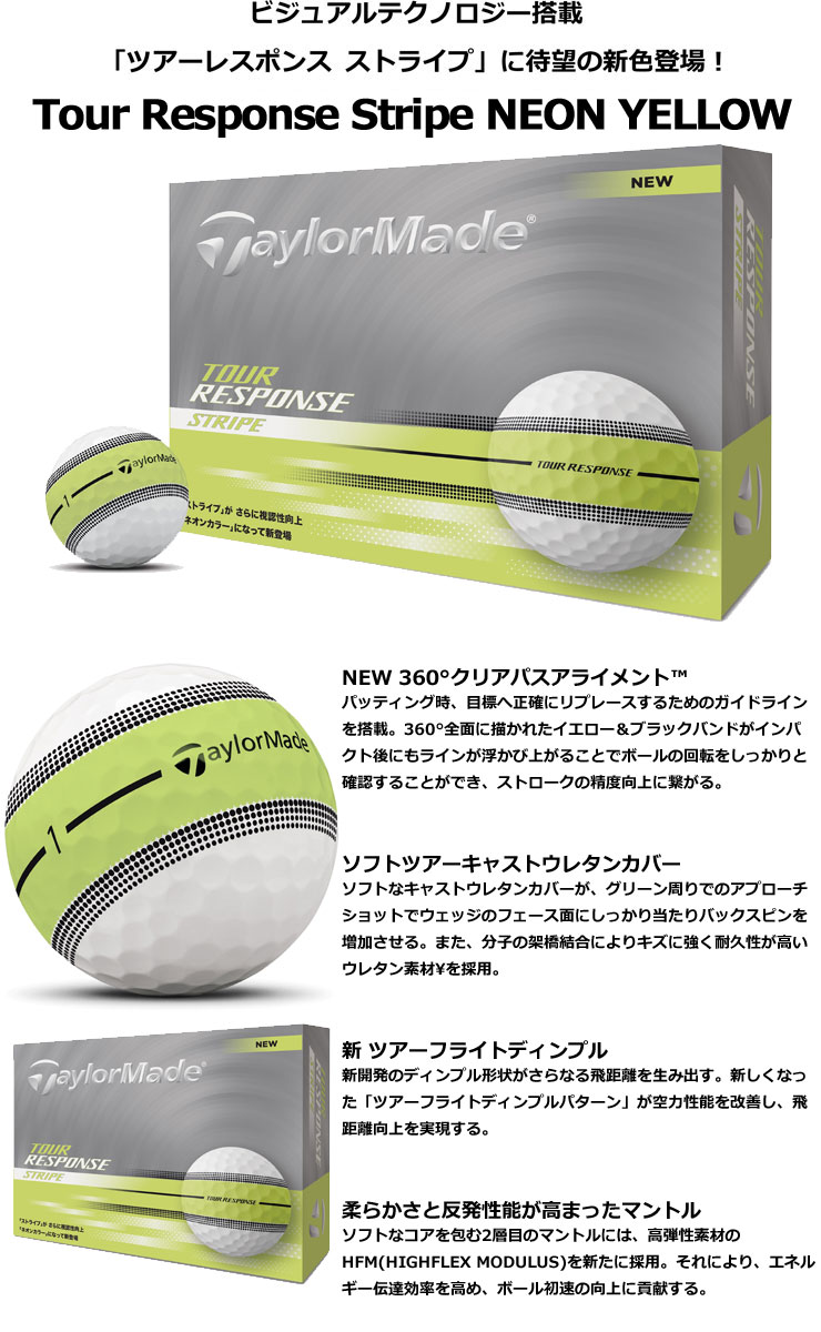 テーラーメイドツアーレスポンスストライプボールイエロー2ダース2025年モデル TaylorMade テーラーメイド 2025年モデル ツアーレスポンス