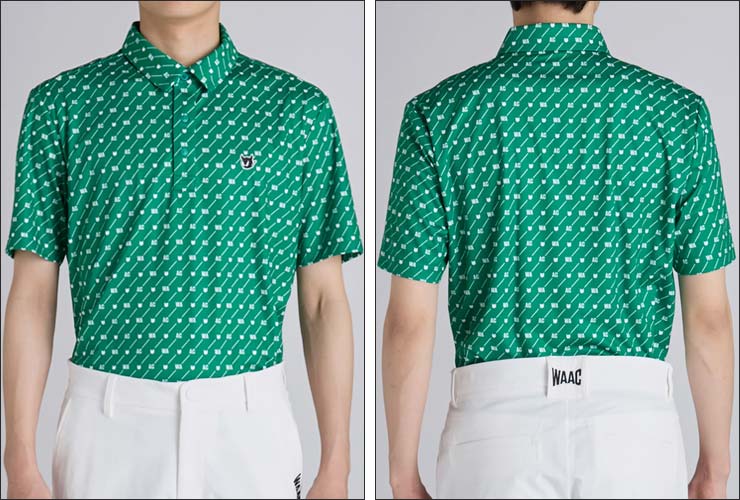 WAAC 総柄 ミニワッキースムース 半袖 ポロシャツ ゴルフウェア メンズ