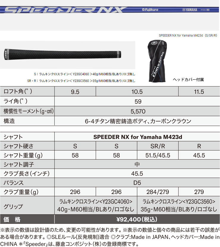 ヤマハ 2023年モデル インプレス DRIVESTAR ドライバー SPEEDER NX for Yamaha M423d シャフト