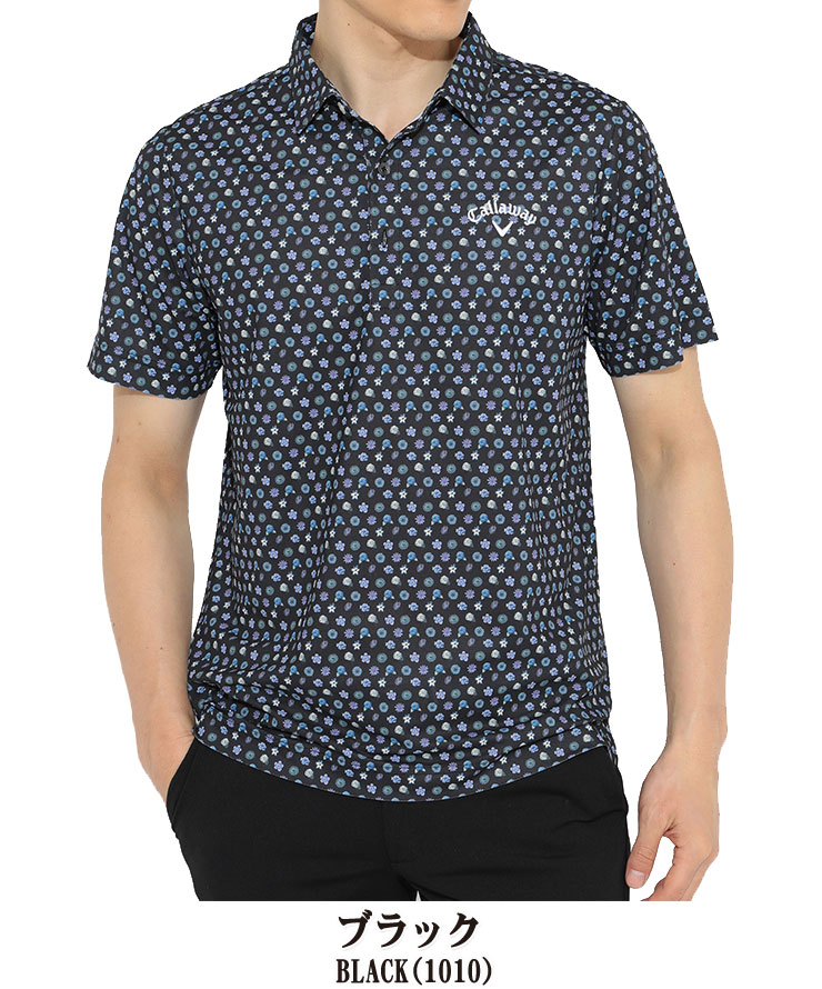 キャロウェイ メンズ ゴルフウェア スモールフラワープリント 半袖 ポロシャツ C22134113 M-3L