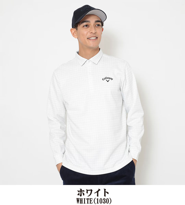 キャロウェイ 千鳥プリント裏起毛長袖シャツ メンズ 2025秋冬 ゴルフウェア C25233115 キャロウェイ 裏起毛 千鳥プリント 長袖 ポロシャツ ゴルフウェア